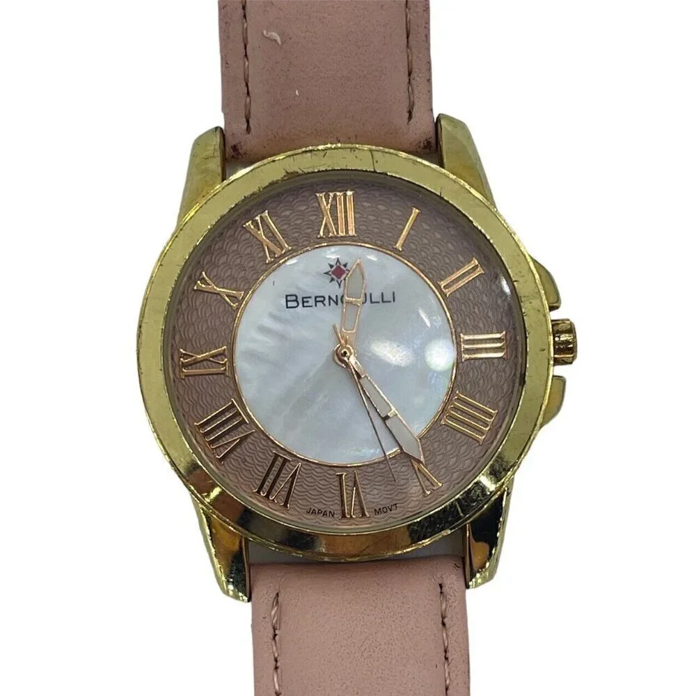 Bernoulli 9843 Faun Women's Fashion Pink Leather Band Gold Tone Watch Japan Movt
